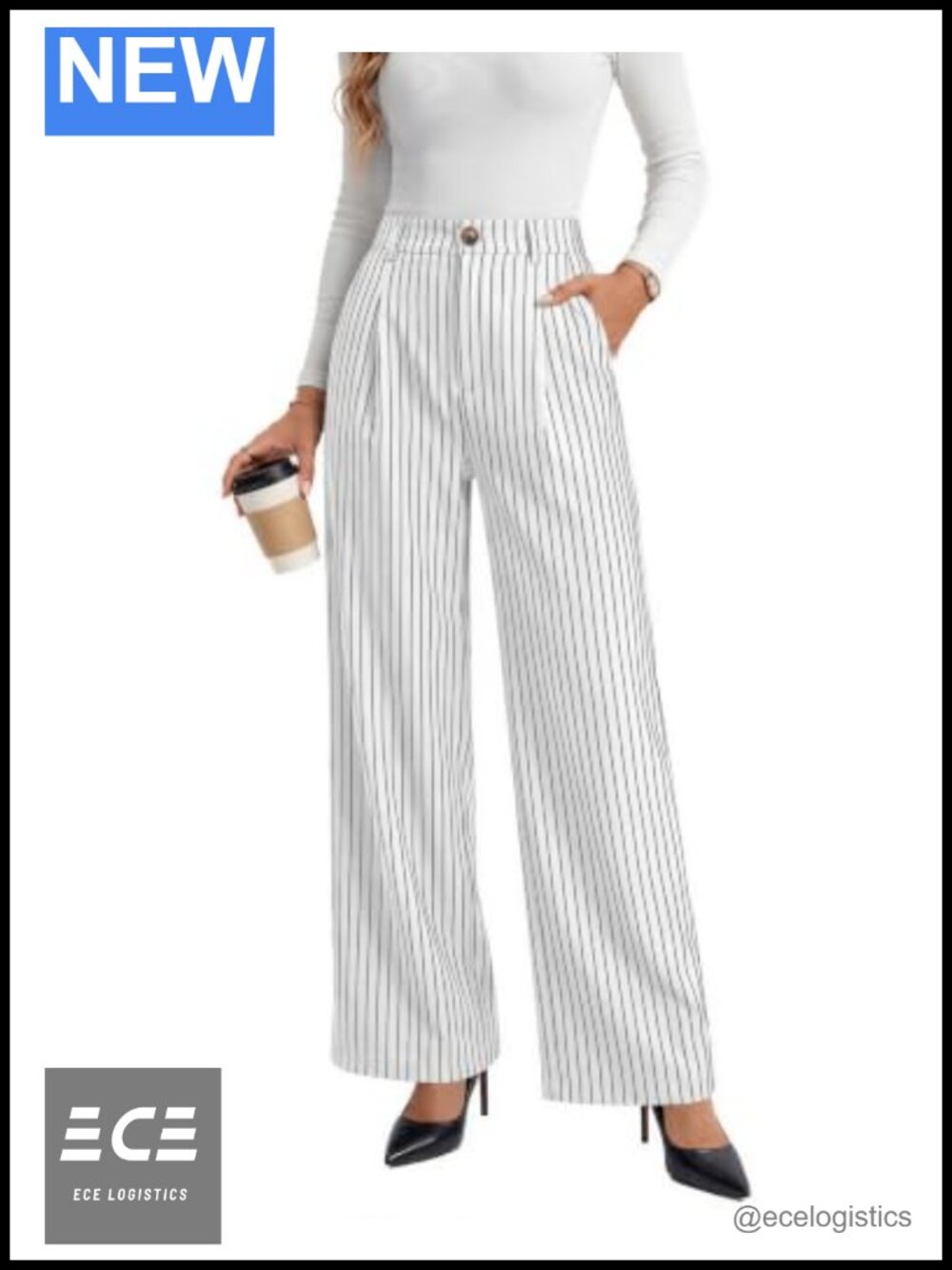 Womens Striped Wide Leg High Waisted Dress Pants Business Trousers